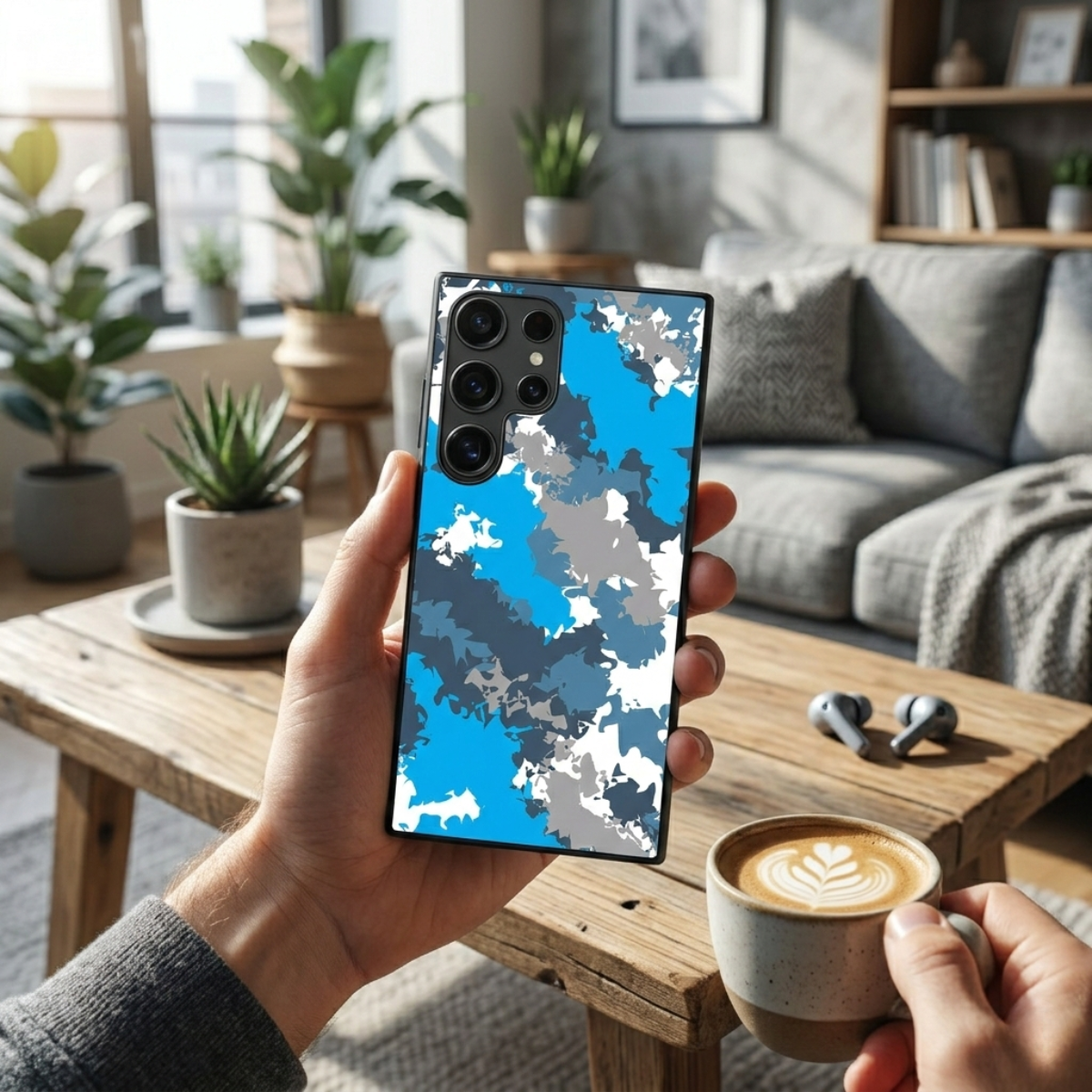 Blue & White Camo Samsung Phone Cover