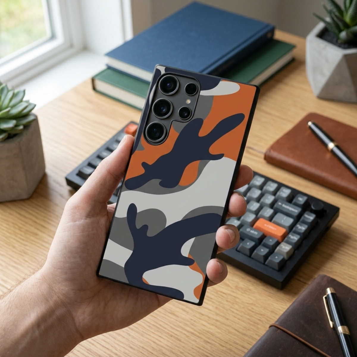 Grey & Orange Camo Samsung Phone Cover