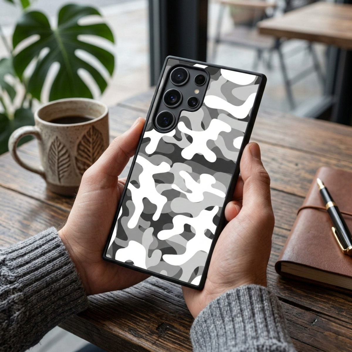 White & Grey Camo Samsung Phone Cover