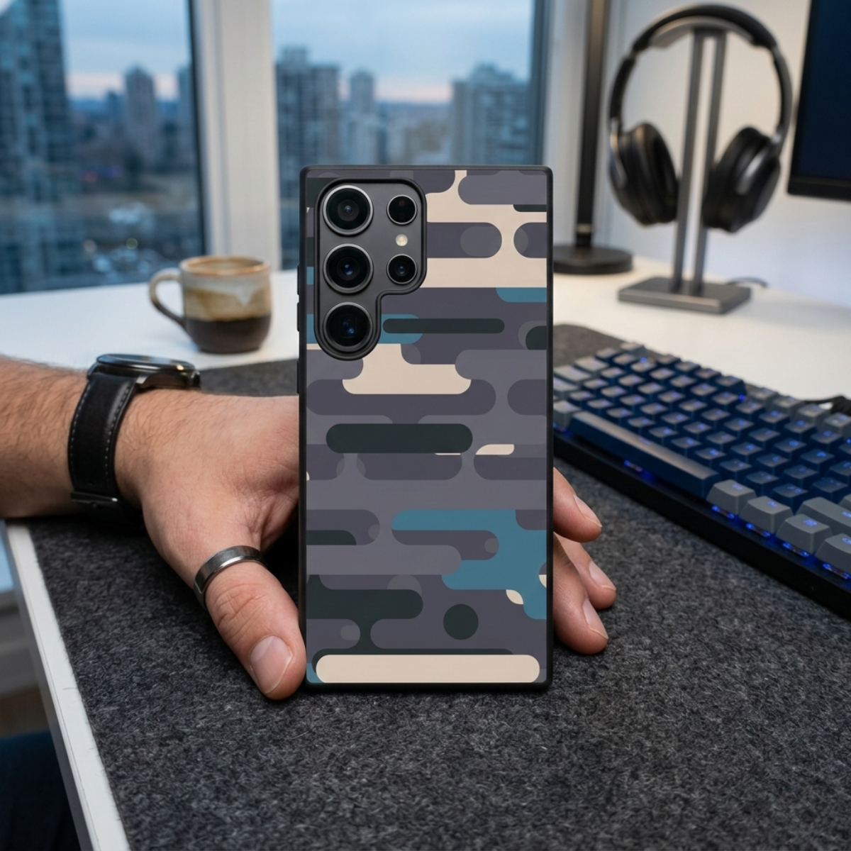 Grey Tech Camouflage Samsung Phone Cover