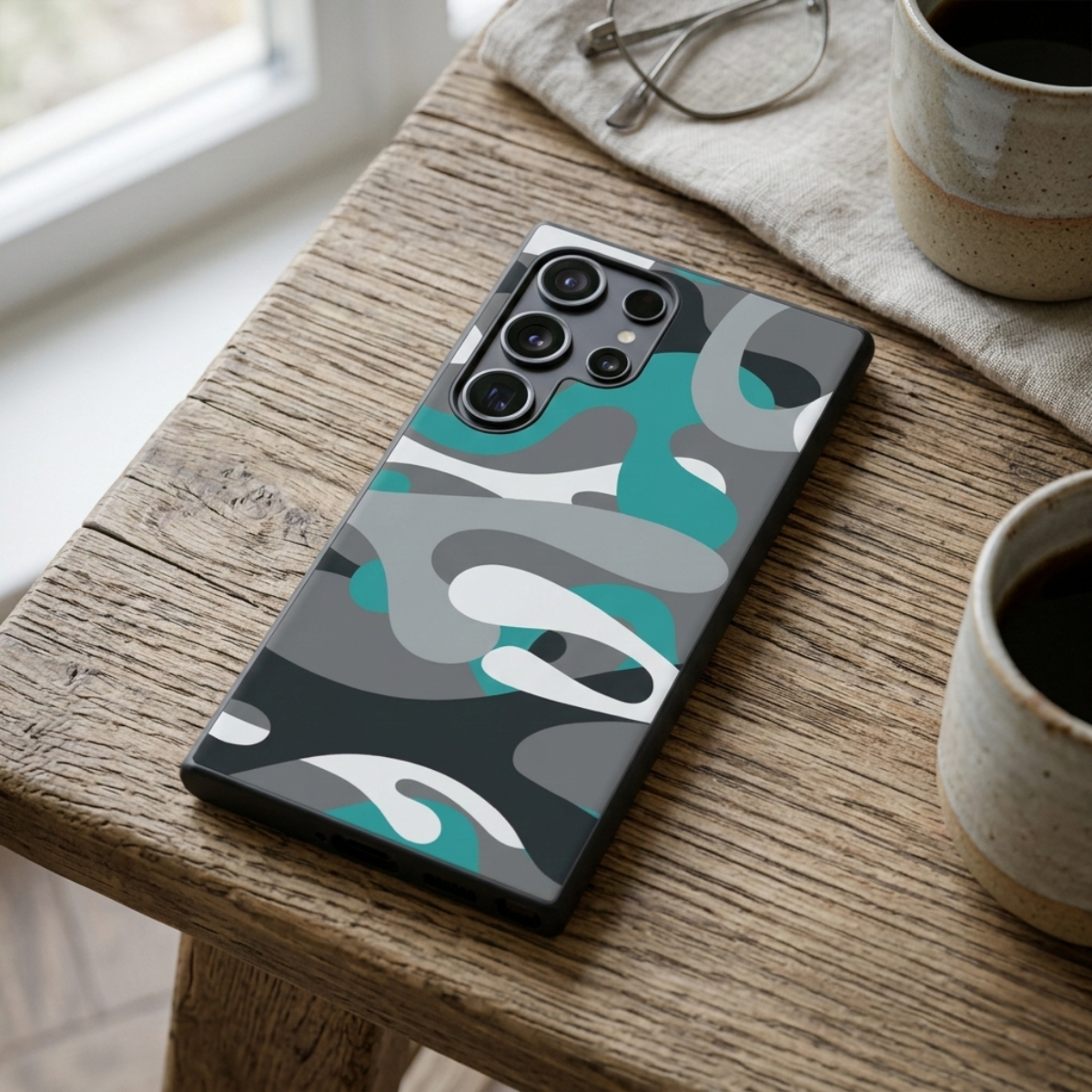 Grey & Cyan Camo Samsung Phone Cover